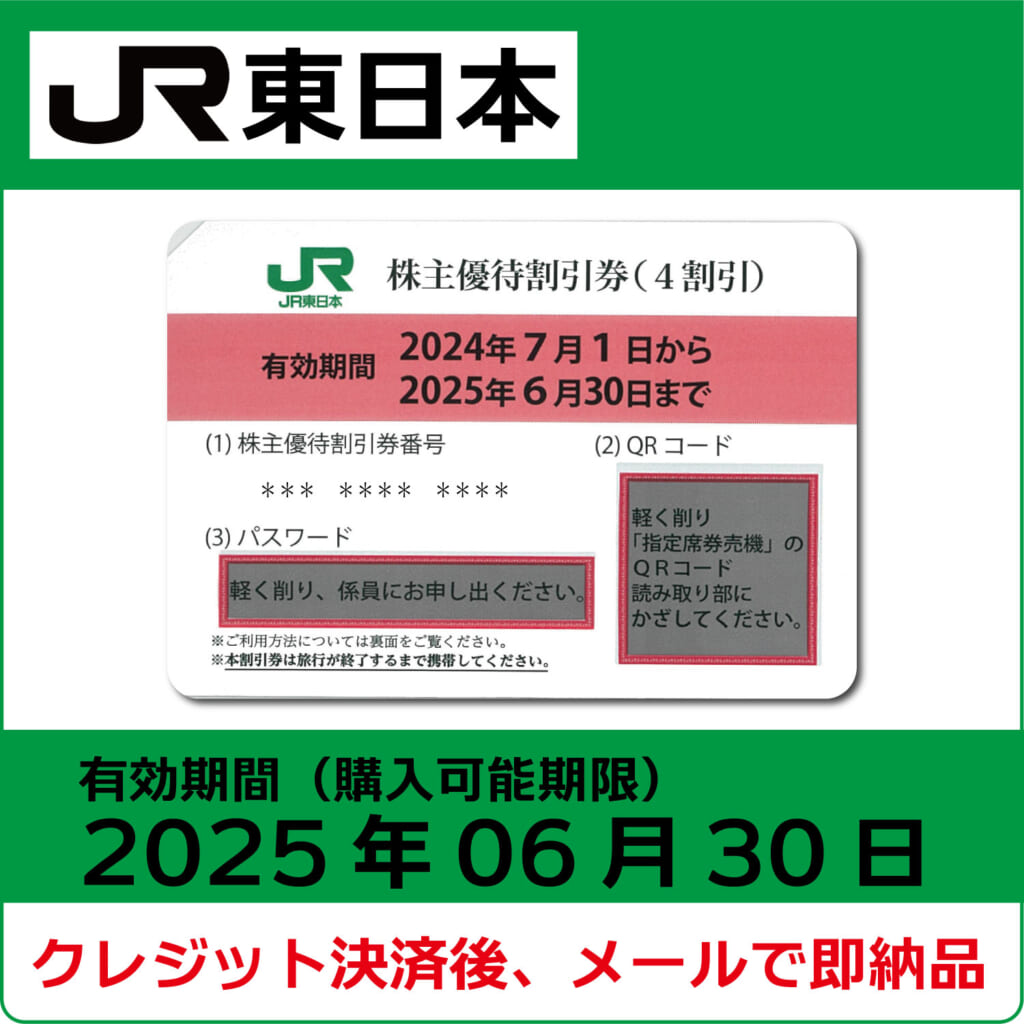 JR東日本株主優待券（有効期限2025年6月30日）【コード販売】