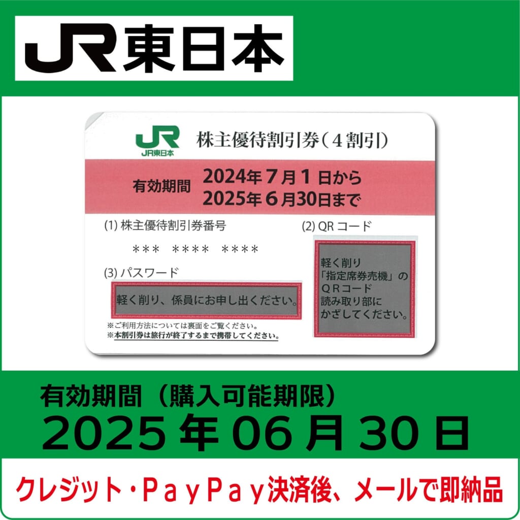 JR東日本株主優待券（有効期限2025年6月30日）【コード販売】